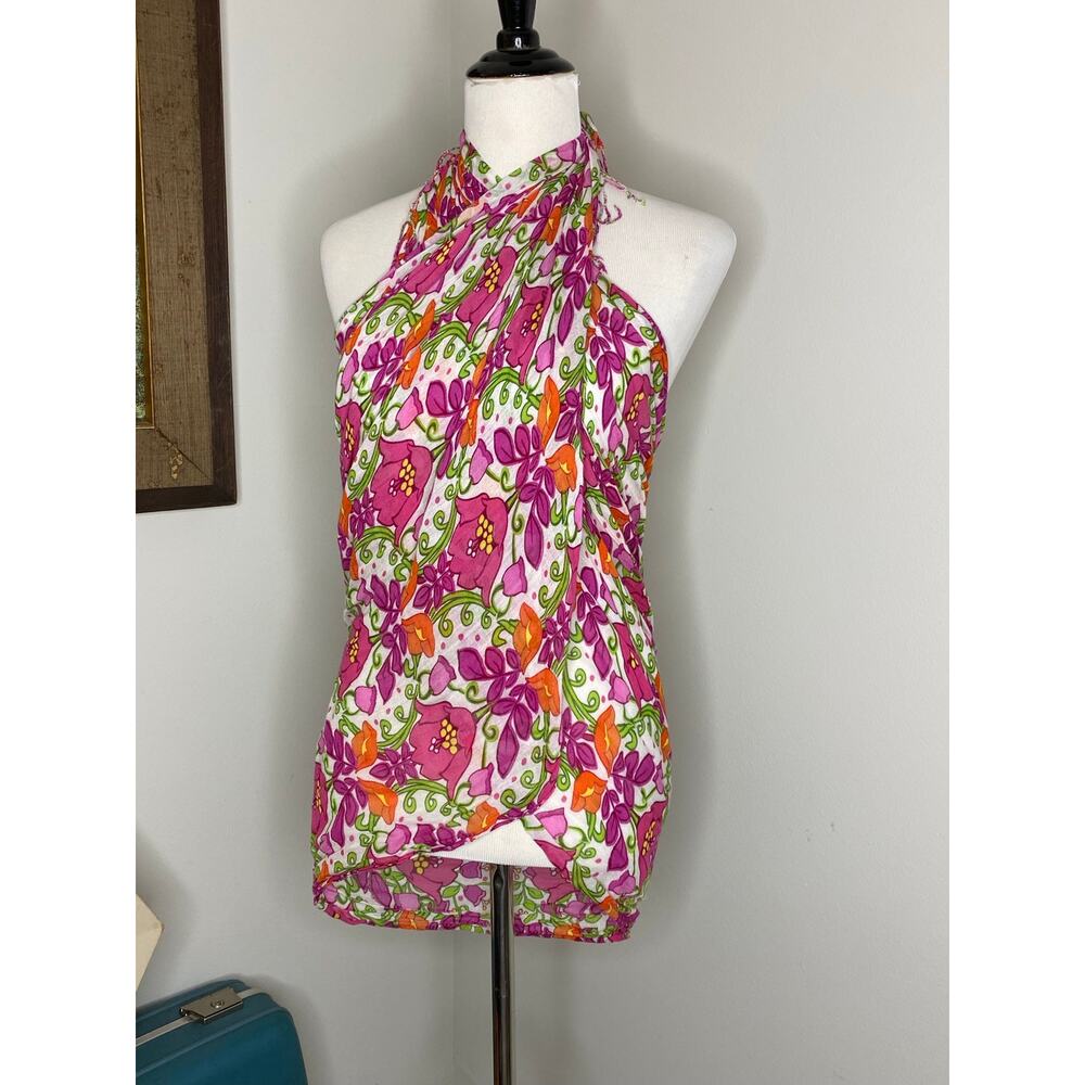Vera Bradley Retro Floral Rayon Scarf Wrap Sarong Pink Orange Green